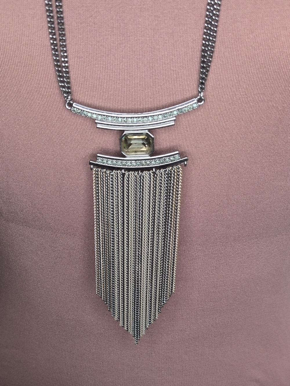 Simply Vera Wang Silver and Gold Layered Tassel Necklace